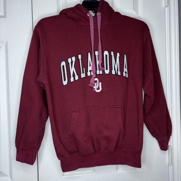 Vintage M Old Varsity Brand Oklahoma Sooners Hoodie Red Pullover Sweatshirt - Picture 1 of 11